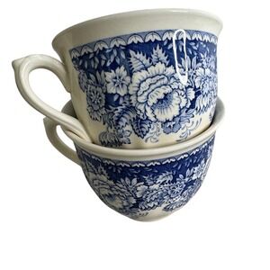Vintage Mason's Blue & White Ironstone for Crabtree & Evelyn London Tea Cups (2)